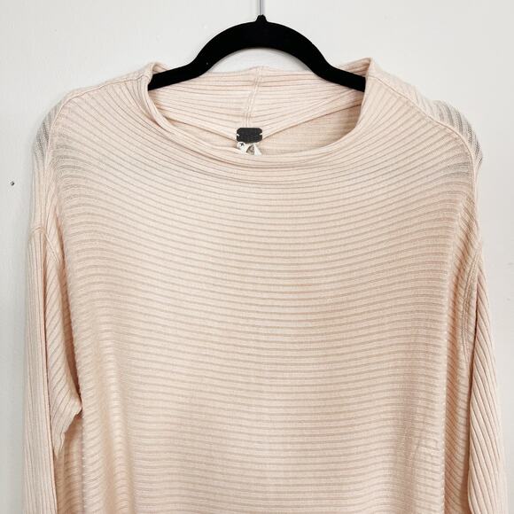Free People L Pale Pink Lover Rib Split Back Pullover Thermal Top Long Sleeve - Picture 3 of 11
